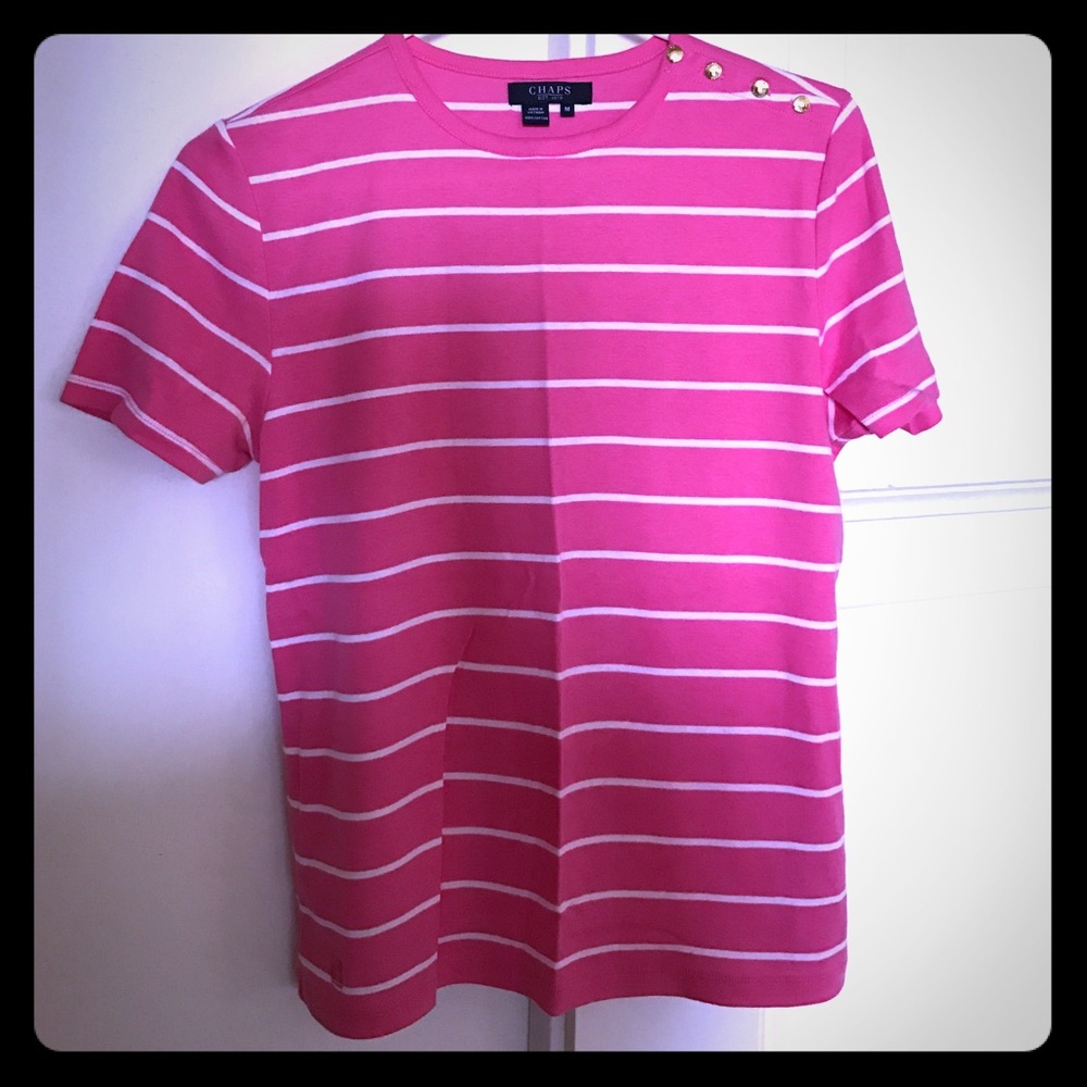 🦄Brand:CHAPS/Size:M/Color: White & Pink Stripes