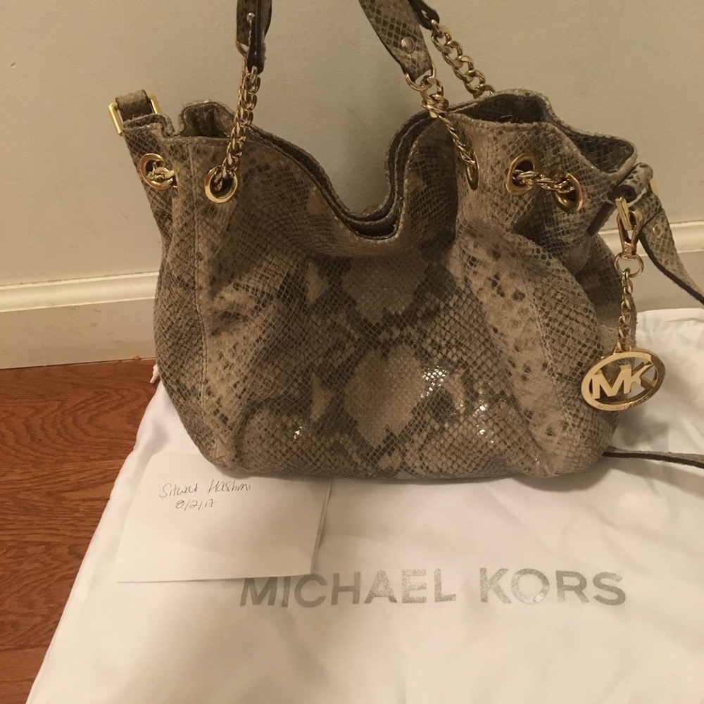 Michael Kors snake embossed leather satchel