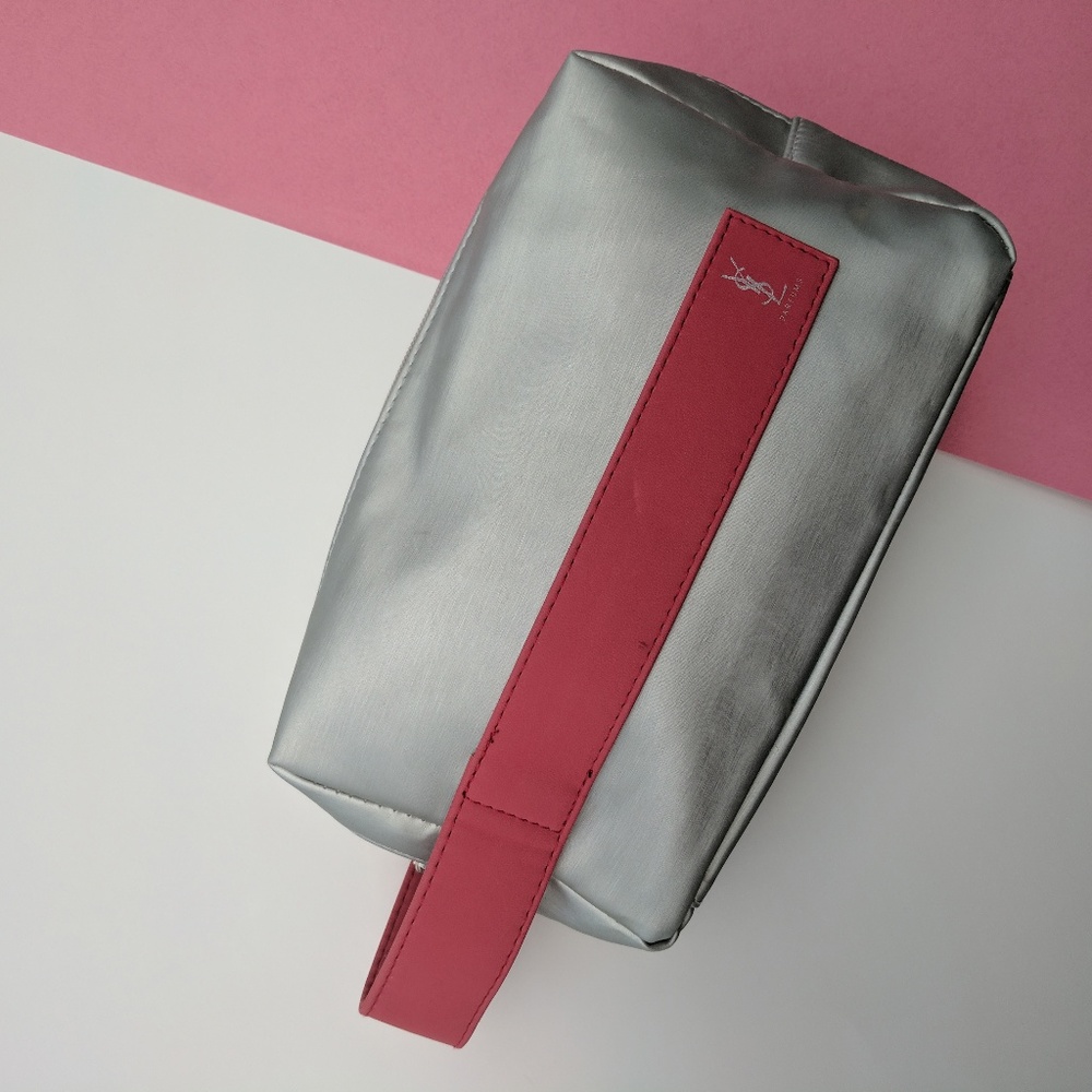 YSL Perfume Makeup Silver and Pink Small Bag