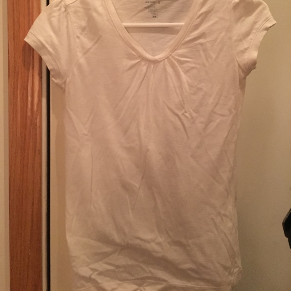 Plain white V neck.