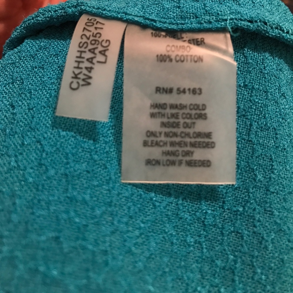 Calvin Klein turquoise tealtop with lace insert and roll up sleeves. - Picture 8 of 8