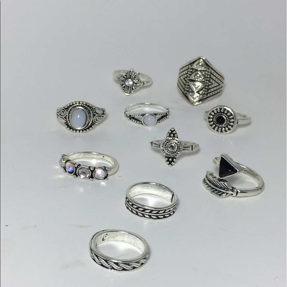 10-pc silver midi knuckle ring set
