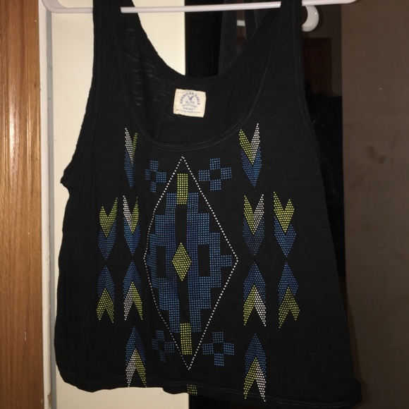 black tank top with various blue and green designs - Picture 1 of 1