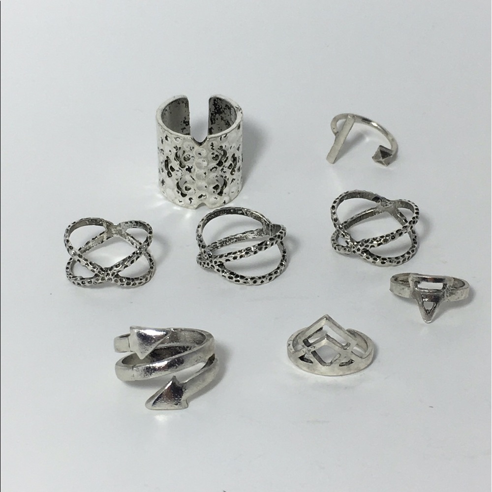 8-pc rustic midi ring set hammered silver