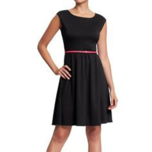 Pink Belted Black Dress NWOT