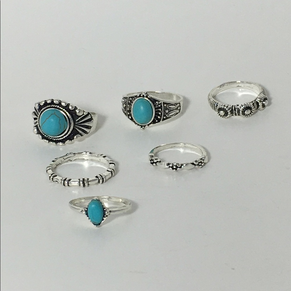 6-pc turquoise midi ring set