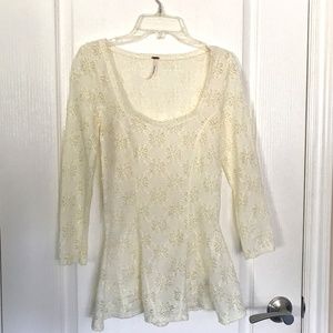 Free People Ivory Lace Eyelet 3/4 Sleeve