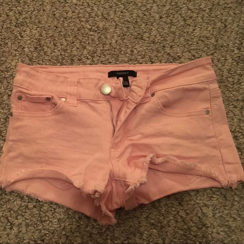 Blush jean shorts.