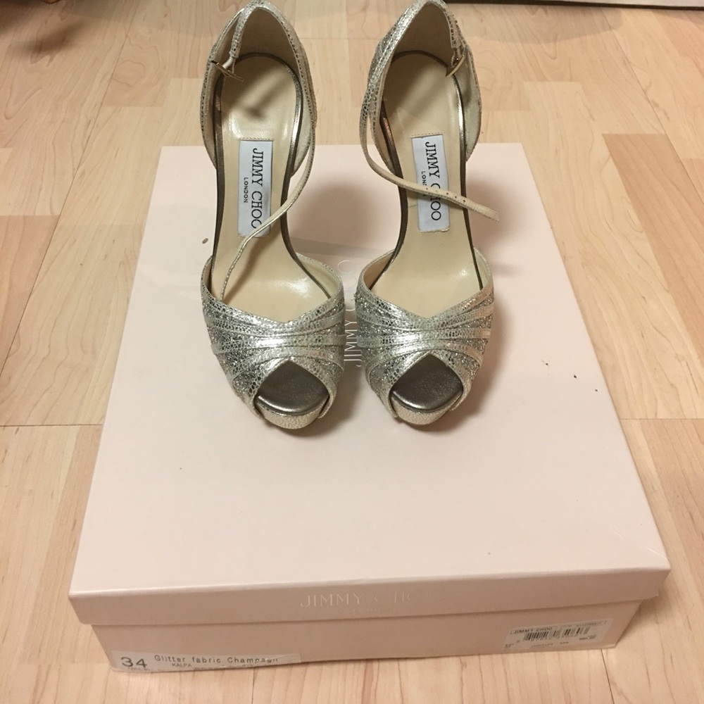 Jimmy Choo Kalpa Glitter fabric Champagne Size 34