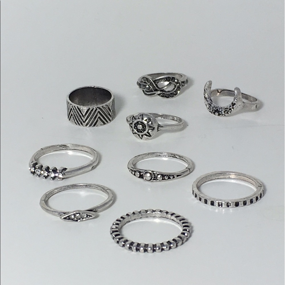 9-pc silver midi ring set
