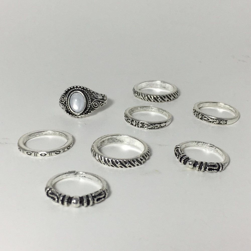 8-pc silver midi ring set