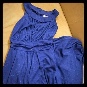 Royal Blue Prom Dress Sparkly Halter Neck