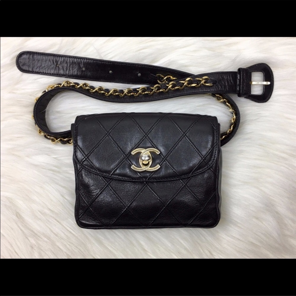 CHANEL Black Lambskin Quilted Bum Bag (Waist Bag)