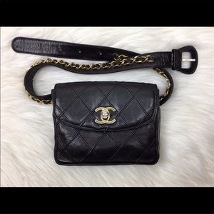 CHANEL Black Lambskin Quilted Bum Bag (Waist Bag)
