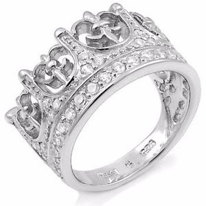 Sterling Silver Crown CZ Men's Ring Size 5 to 12