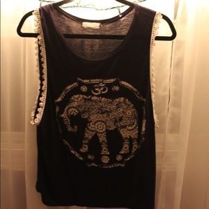 Blue Lace-Trim Muscle Tee