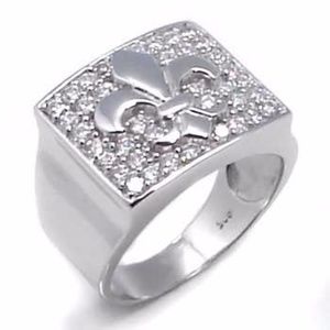925 Silver Cubic Zirconia Fleur De Lis Ring 7-12