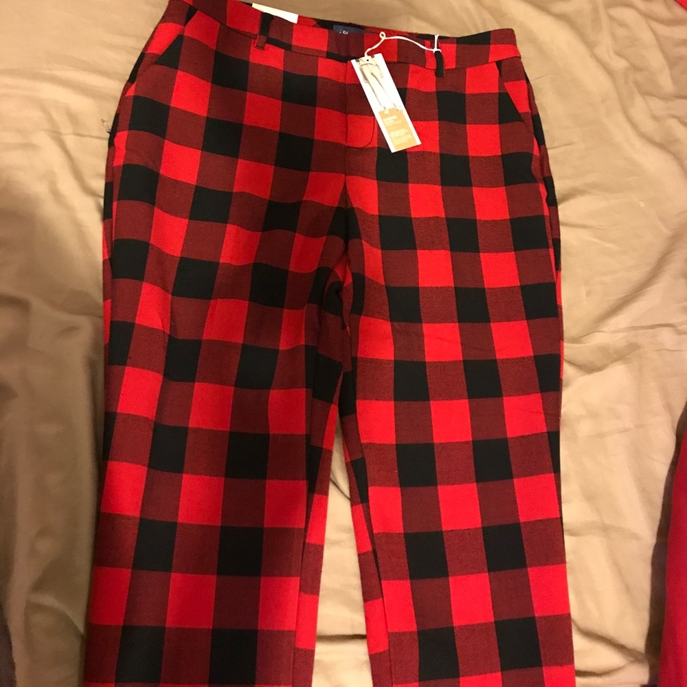 Old Navy Red Checkered Business Mid Rise Pant