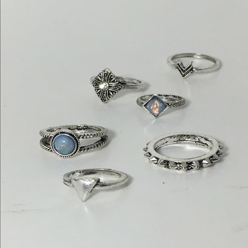 6-pc stone silver midi ring set