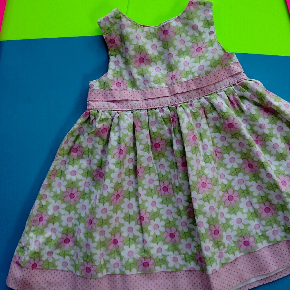 Carter's Girl's Pk/Gr Lined Cotton Sz 12 Mo Dress. - Picture 1 of 8