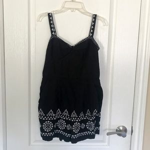 Anthropologie Black Romper White Embroidery  XS