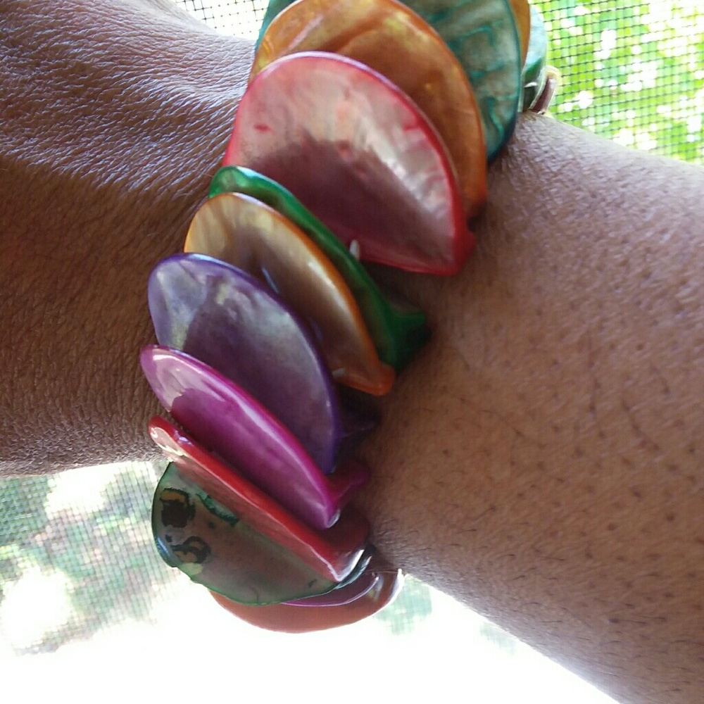 Colorful stretchy stone wafer bracelet