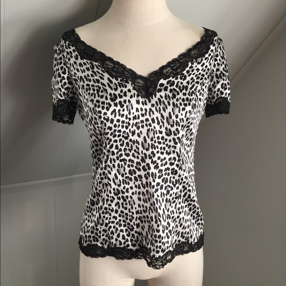 White House Black Market Satin Leopard Print Top