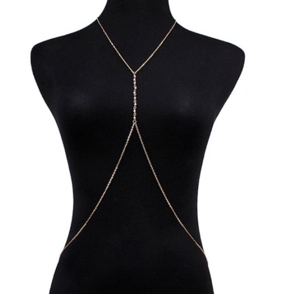 ✨Stylish Faux Crystal Crossed Body Chain - Golden✨