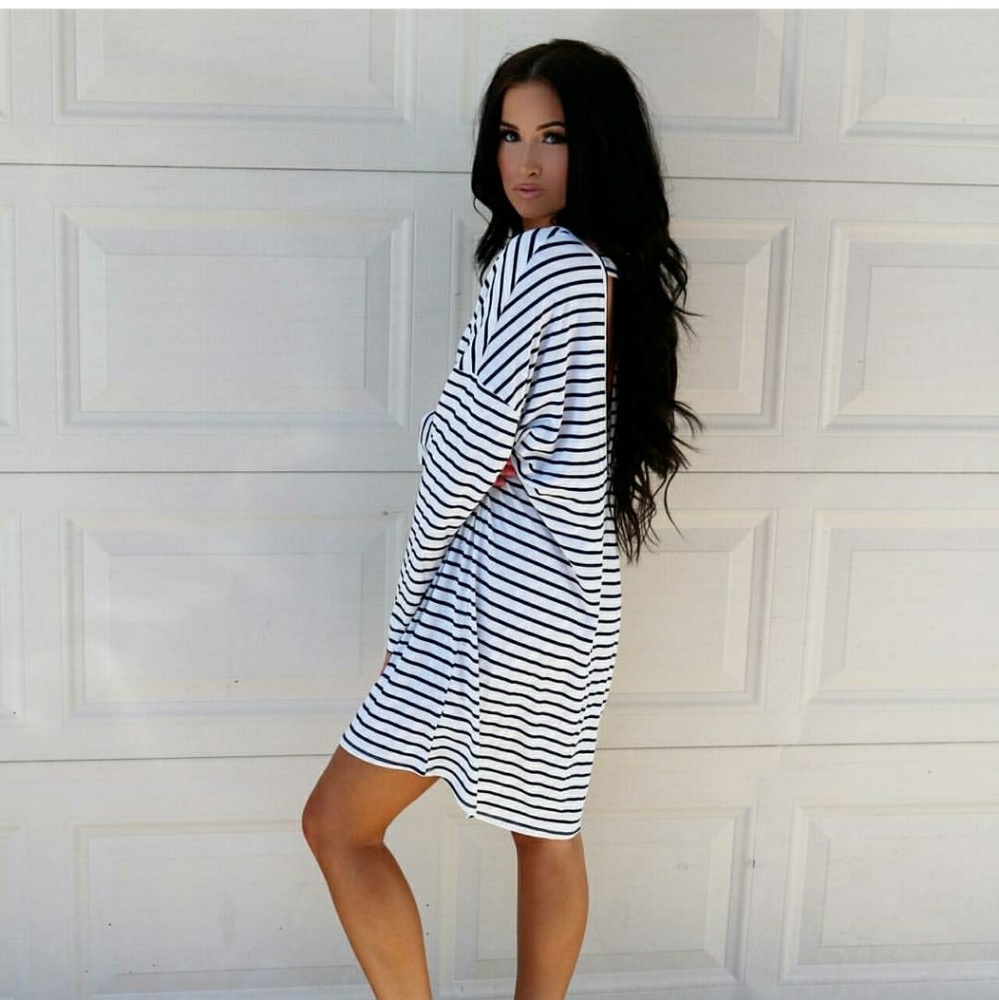 STRIPED OPEN BACK TUNIC DRESS