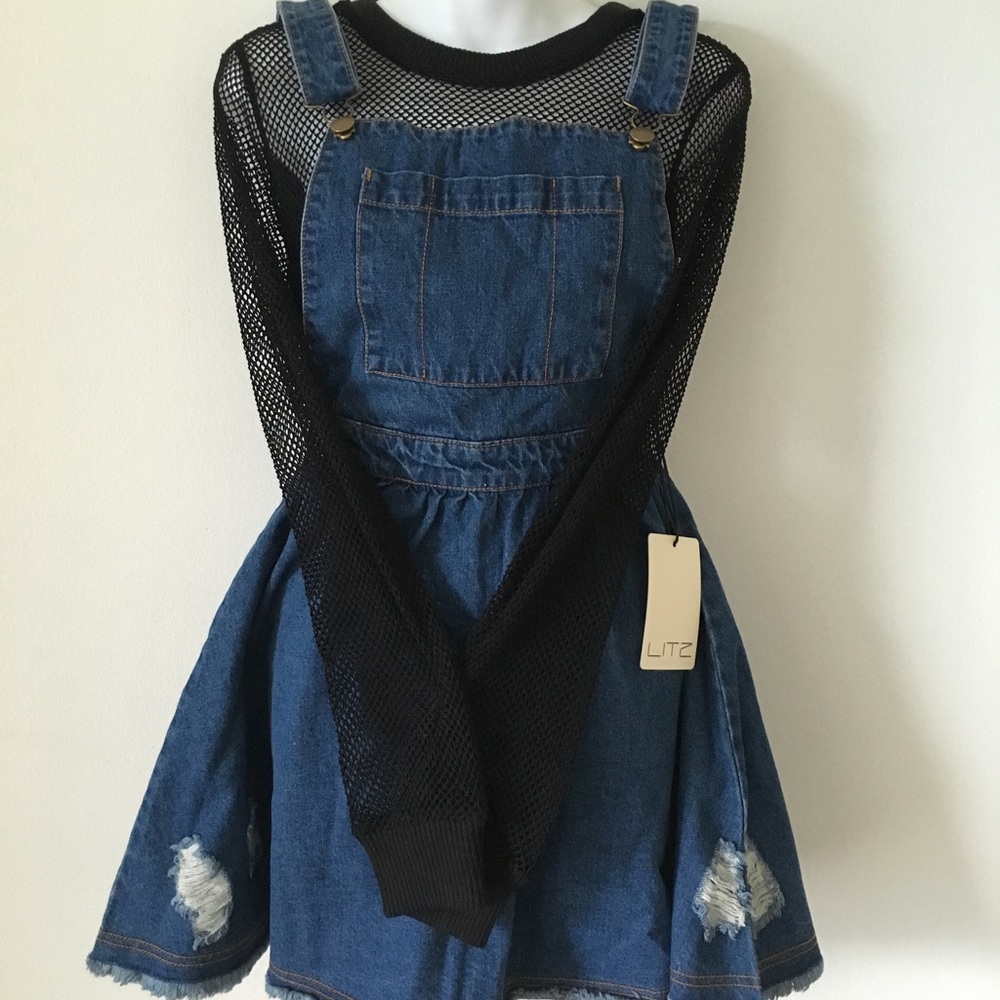 Denim ripped jumper dress