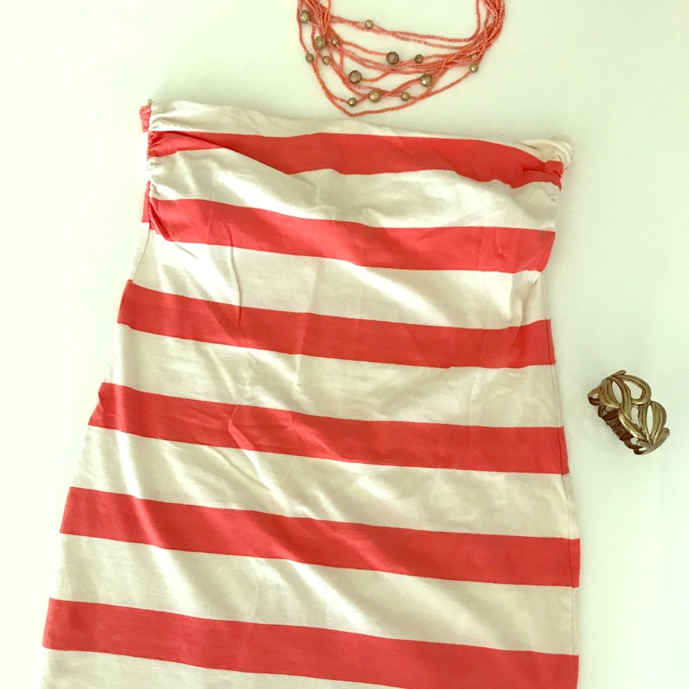 H&M Strapless Coral Striped Dress
