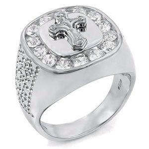 Sterling Silver Cubic Zirconia Man Cross Ring 7-11