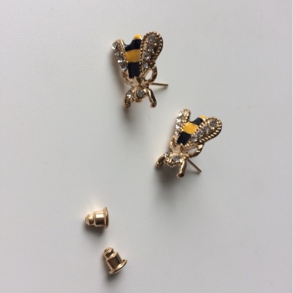 🛍 Bumblebee Stud Earrings Bee Bug Rhinestone New - Picture 4 of 5