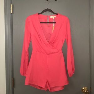 NWTO! Hot pink long sleeve deep v neck romper