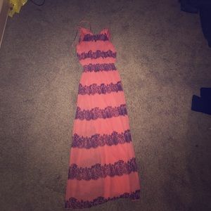 Dark Blue & Pink Maxi Dress