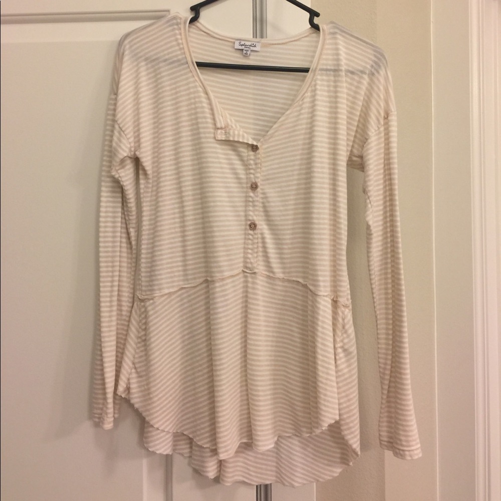 Splendid Cream and White Stripe Long Sleeve Top