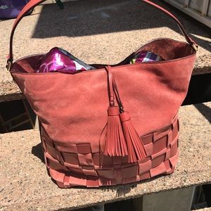 Vivian Lg Woven Suede And Leather Hobo: cinnamon.