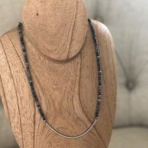 BEAUTIFUL BEAD NECKLACE WITH CZ PAVE BAR PENDANT