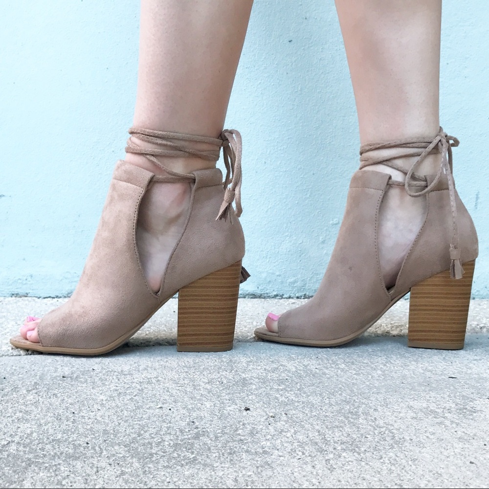 FINAL $ DROP! Tan Ankle Tie Booties