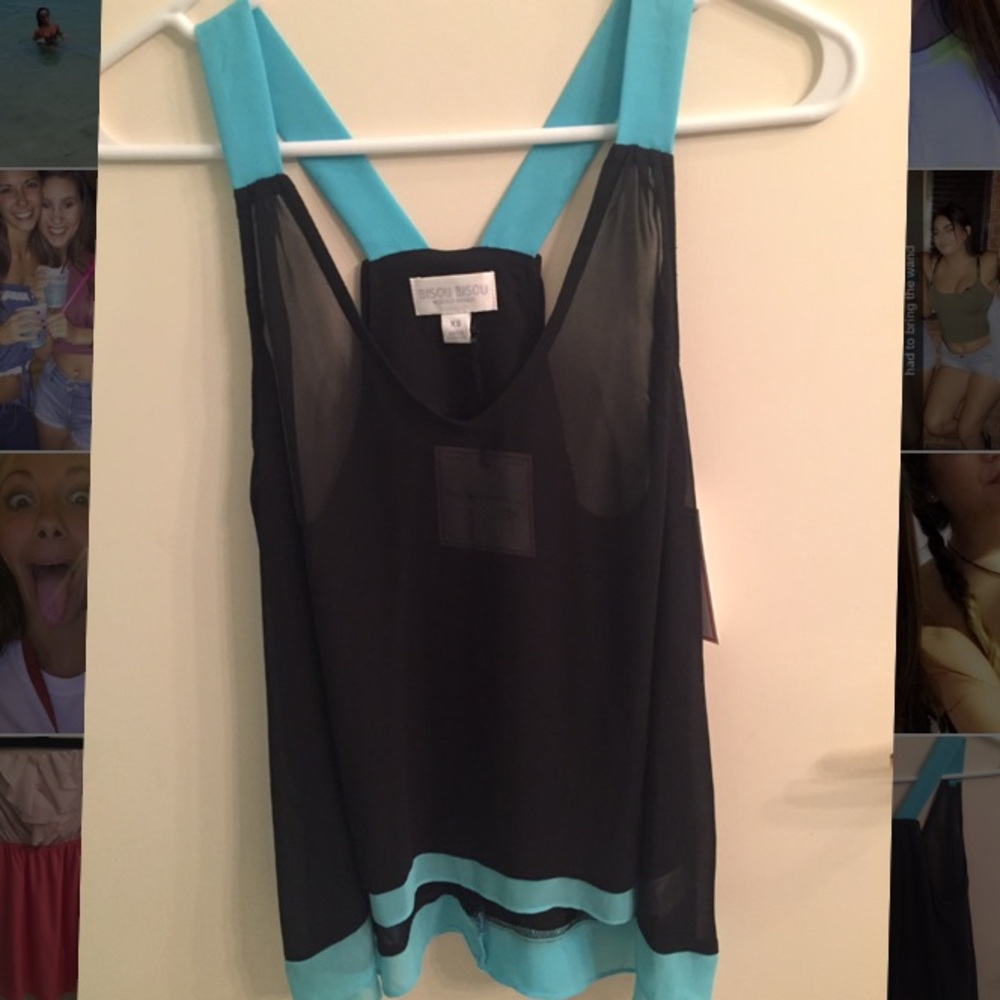 Fancy blue and black v-neck tank