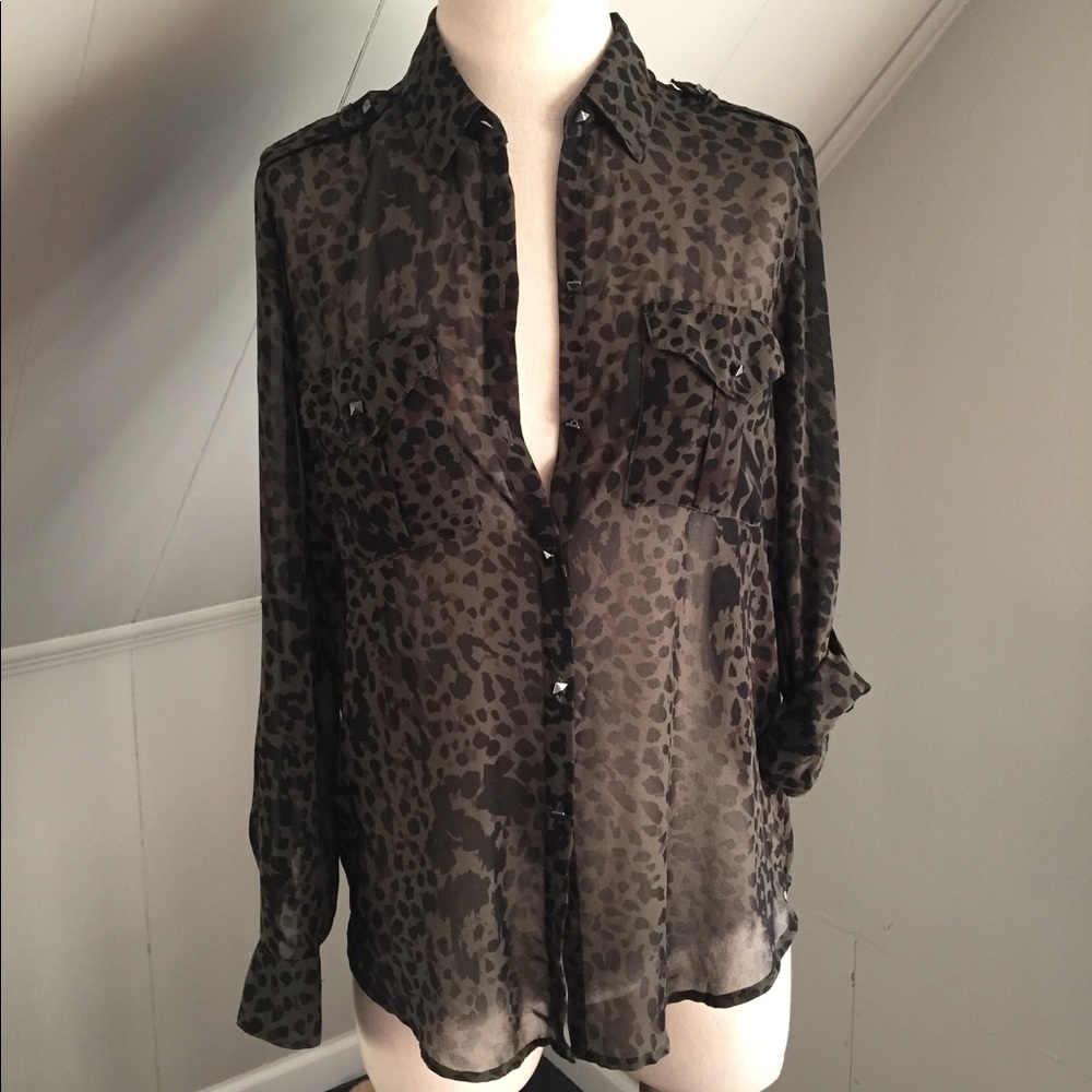 Rock & Republic Sheer Leopard Print Button Down