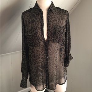 Rock & Republic Sheer Leopard Print Button Down