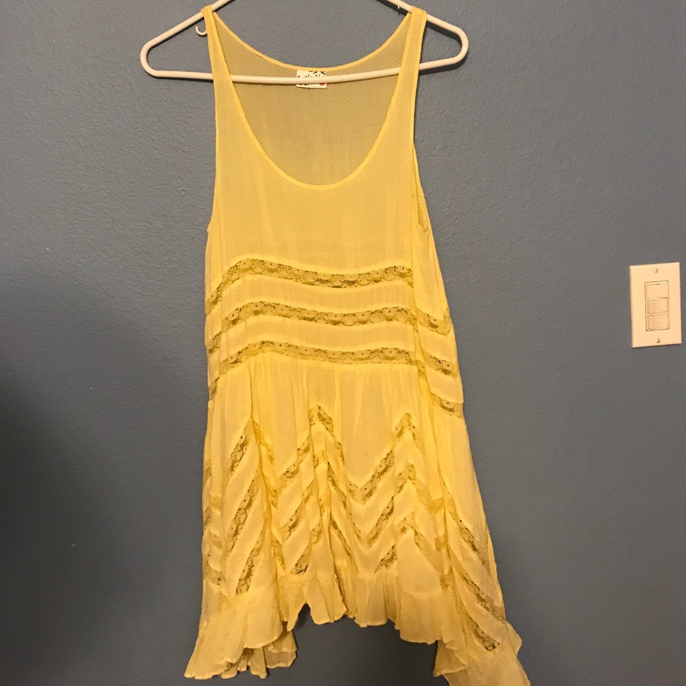 Free People Voile and Lace Trapeze Slip in yellow