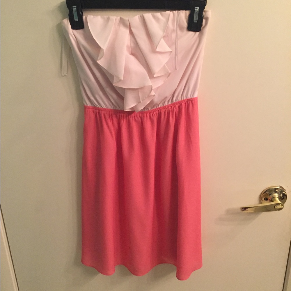 A cute light and dark coral strapless dress
