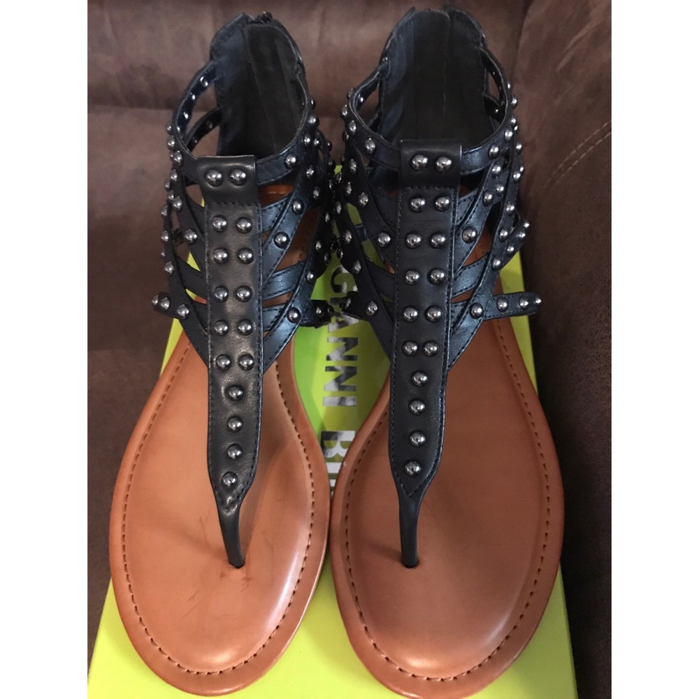 Gianni Bini black leather studded sandals