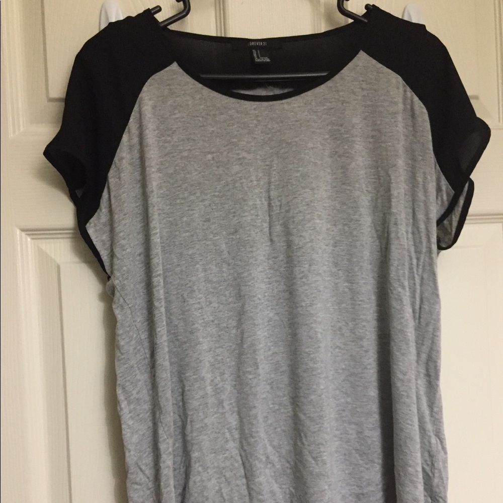 Forever 21 Black and Gray Cotton Chiffon Blouse