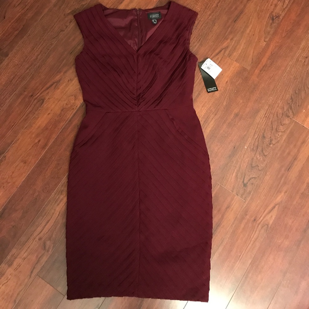 Adrianna Papell Burgundy Pintuck Sheath Dress 6