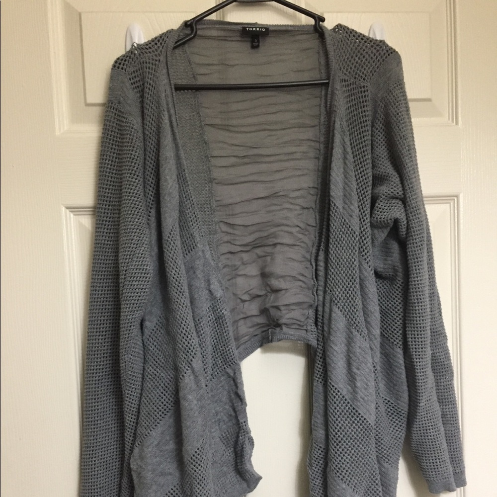 Torrid Gray Knit and Chiffon Cardigan