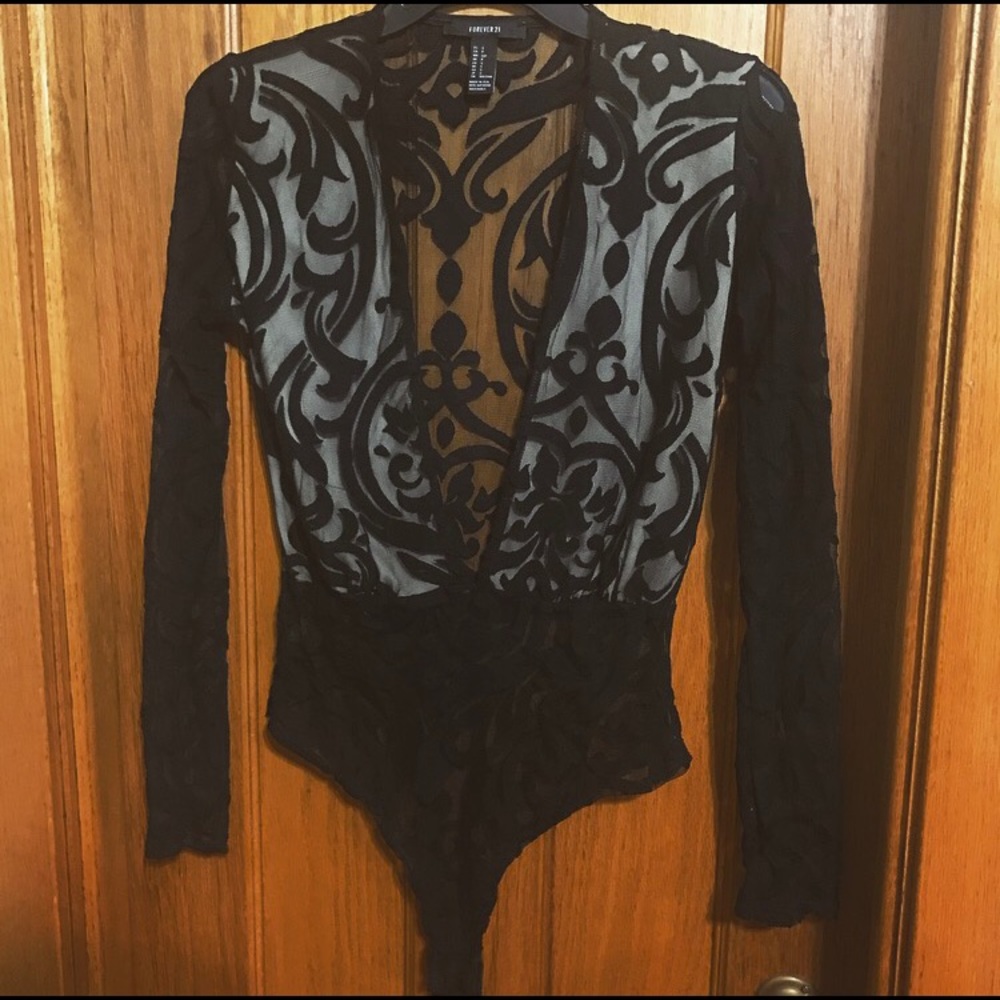 Black suede/lace bodysuit.