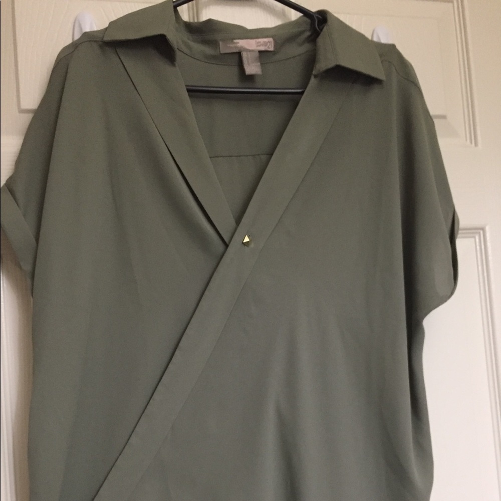 Forever 21 Olive Draped Chiffon Blouse
